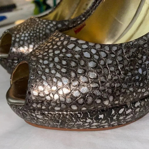 TED BAKER PERFECT HOLIDAY HEELS! METALLIC SVANA PEEP TOE PLATFORM PUMPS SIZE 36 - Picture 10 of 14